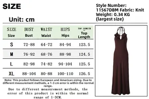 Detailed size chart for lace-up knit maxi dress with wave trim measurement data