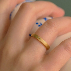 18k gold plated matte star open ring with zircon for women in minimalist style