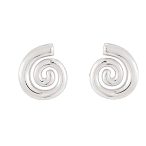 Minimalist spiral swirl titanium steel earrings in silver finish with sleek geometric design