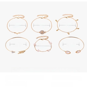 Detaillierte Größenangaben für das 6-teilige goldene Legierungs-Armbandset mit Türkis