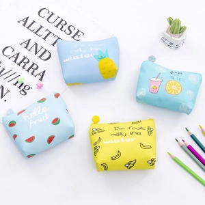 Cute fruit themed mini PU leather coin purses with banana pineapple and lemon patterns
