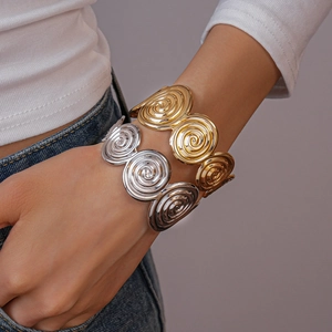 Women Spiral Vortex Open Cuff Bracelet Metal Geometric Hollow Statement Bangle Fashion Jewelry Adjustable