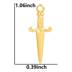 Polished 18k gold plated dagger sword pendant charm with dimensions 1.06 by 0.39 inches