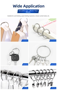 Detail showing various uses of metal binder rings for cards, keys, and curtains