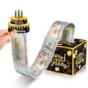 Surprise Money Pull Box Birthday Party Decoration Cardboard Gift Box With Cake Topper And Plastic Bags Happy Birthday