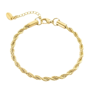 Polished gold braided twist rope chain bracelet in stainless steel with extension