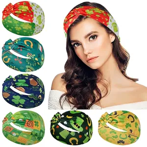 St. Patrick's Day clover elastic yoga headbands with twisted knot design in green patterns