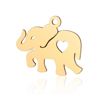Polished gold elephant pendant with heart cutout and metallic finish detail
