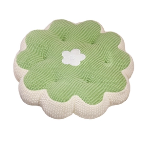 Green flower plush seat cushion with corduroy texture and white floral embroidery