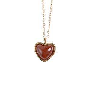 18K gold plated stainless steel heart necklace with red agate stone on white background
