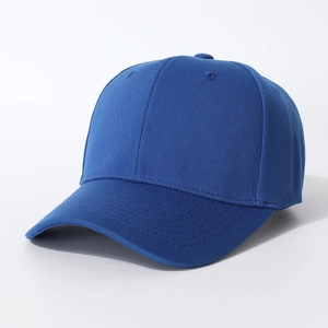 Detail of dark blue cotton baseball cap showing side profile and twill fabric texture