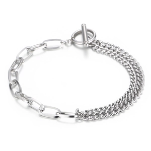 Silver square wire Cuban chain bracelet with toggle clasp in polished stainless steel