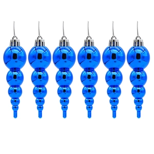 Set of six shiny blue teardrop bauble ornaments for Christmas tree decoration
