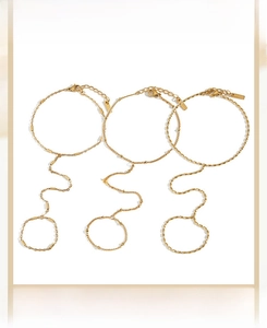 Detailed set of three PVD gold plated stainless steel hand chains with beaded link designs