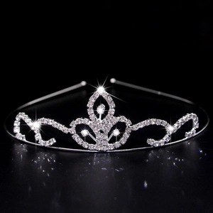 Close-up of sparkling rhinestones on a silver metal bridal crown for children and brides