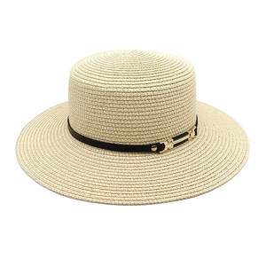 Chapeau Boater Rétro Français Femme Été Paille Bord Large Avec Bande Similicuir Et Boucle Métal Doré Respirant Plage