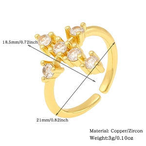 Detailed view of a gold zircon ring showing dimensions 18.5mm and 21mm on white background