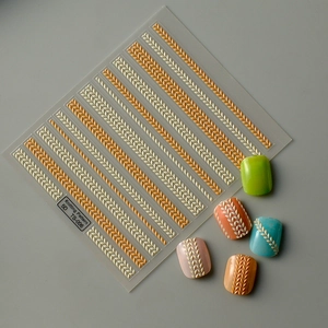 Detail of 5D embossed knitting pattern nail stickers with textured sweater weave design