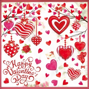 Valentine's Day Window Stickers PVC Heart Rose Vine Romantic Glass Cling Decals For Party Home Showcase Decor