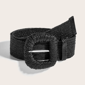 Ceinture tressée noire avec grande boucle ronde pour robes d'été et style bohème