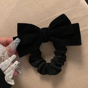 Black Velvet Bow Scrunchie Vintage French Style Hair Tie Elegant Elastic Ponytail Holder For Women Girls