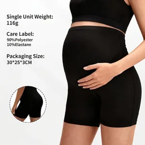 Pantaloncini Premaman Vita Alta Supporto Addominale Yoga Sport Pantaloncini Poliestere Elastan Nero Per Donne Incinte