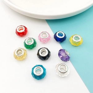 Colorful 13mm faceted resin large hole beads with metal core for DIY jewelry bracelets