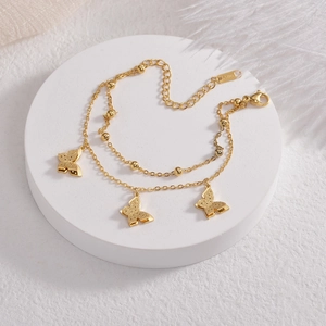 Bracciale a doppio strato in acciaio inossidabile 304 con farfalle e placcatura oro