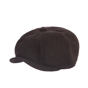Casquette gavroche vintage marron foncé à chevrons style octogonal pour hommes et femmes