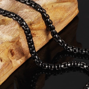 Men's polished black stainless steel box chain necklace with elegant industrial design