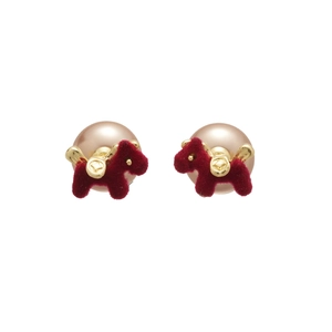 Elegant silver needle velvet heart pony stud earrings with pearls for a retro chic look
