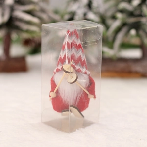 Christmas skiing gnome decoration in knitting fabric with clear gift box for tree
