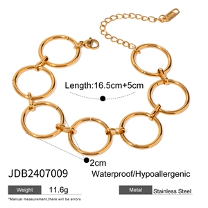 Minimalist golden stainless steel geometric circle link bracelet with adjustable chain