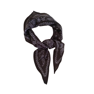 Classic black paisley print silk scarf for women featuring elegant white floral patterns