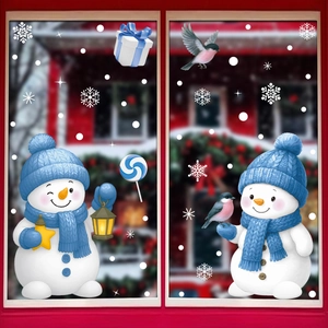 Christmas Window Clings Static Snowman Stickers Double Sided PVC No Glue Decals For Glass Holiday Party Decor