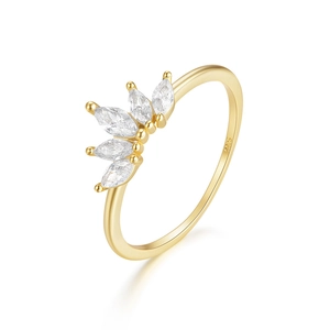 Exquisite S925 sterling silver crown ring with marquise-cut marquise zircon crystals