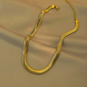 Snake Bone Chain Necklace Stainless Steel Wide Flat 18K Gold Plated Minimalist Clavicle Neck Chain For Women
