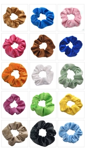 Detailed grid view of 15 colorful velvet scrunchies hair accessories set