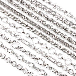 Various styles of polished stainless steel jewelry chains for DIY necklaces and bracelets