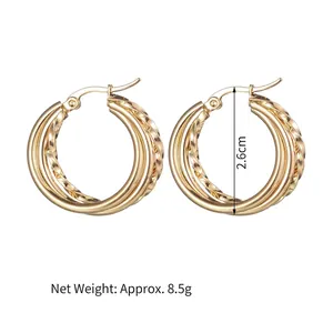 Titanium steel triple layered twisted gold hoop earrings for women in chic 2.6cm size
