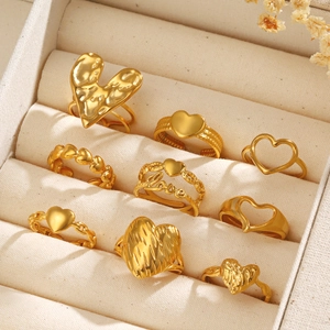Herzring Edelstahl Goldbeschichtet Verstellbar Offenes Band INS Stil Schmuck Damen