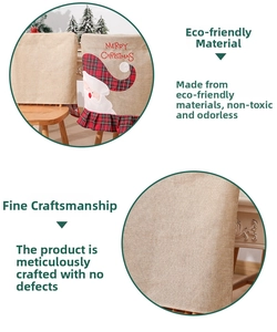 Detail of Christmas chair cover showing linen texture and red plaid ruffled skirt design