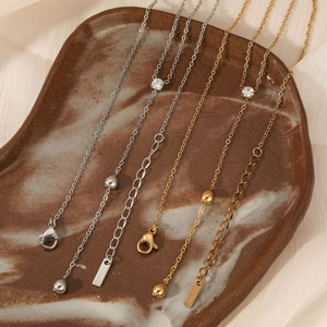 Minimalist stainless steel zircon pendant necklace in gold and silver finish options