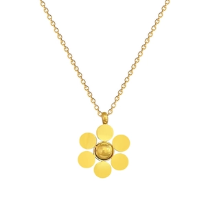 Polished gold titanium steel necklace featuring a six-petal flower pendant for women
