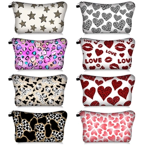 Makeup Bag Heart Leopard Star Print Polyester Travel Cosmetic Pouch Zipper Portable Storage Handbag For Women Fashion