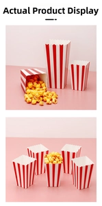 Detail of red and white striped popcorn boxes in various sizes with scalloped edge design