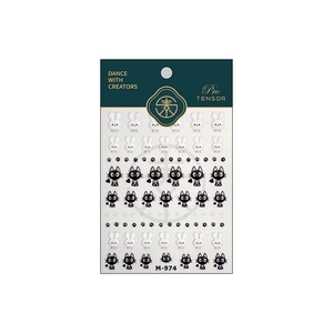 Cute black cat and white rabbit nail stickers set with paw patterns for minimalist nail art