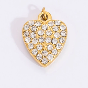 18k gold plated stainless steel heart pendant with sparkling white cubic zirconia