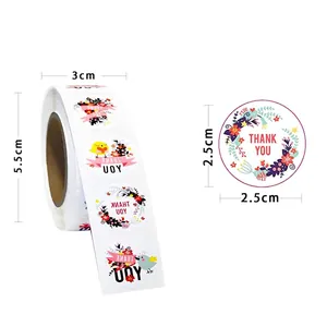 500-count roll of 2.5cm floral Thank You sealing stickers for envelope and gift decor