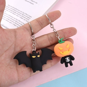 Cartoon Halloween pumpkin and black bat keychains for bags and car accessory sets